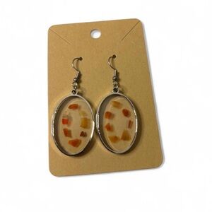 Handmade Red Agate Earrings 
Clear Resin - Natural Stone - Stainless Steel